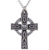 Saint Petroc Celtic Cross Knotwork Rainbow Moonstone Stylish Pewter Pendant