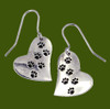 Heart Paw Prints Offset Heart Themed Sheppard Hook Stylish Pewter Earrings