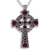 Celtic Cross Antiqued Knotwork Purple Glass Stones Stylish Pewter Pendant