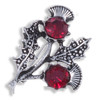 Double Flower Antiqued Red Glass Stone Thistle Stylish Pewter Brooch