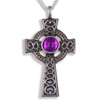 Celtic Cross Antiqued Spiral Knot Purple Glass Stones Stylish Pewter Pendant