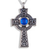 Celtic Cross Antiqued Spiral Knot Blue Glass Stones Stylish Pewter Pendant