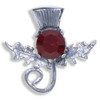 Thistle Single Flower Head Red Glass Stone Chrome Plated Brooch