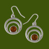 Centric Circles Amber Glass Stone Stylish Pewter Sheppard Hook Earrings
