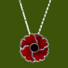 Poppy Red Enamel Flower Stylish Pewter Pendant