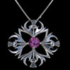 Thistle Four Headed Amethyst Antiqued Medium Sterling Silver Pendant