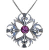 Thistle Four Headed Amethyst Antiqued Medium Sterling Silver Pendant