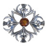 Thistle Four Headed Cairngorm Antiqued Medium Sterling Silver Brooch