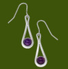 Teardrop Amethyst Glass Stone Stylish Pewter Sheppard Hook Earrings