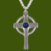 Ancient Knotwork Celtic Cross Lapis Lazuli Glass Stone Stylish Pewter Pendant