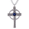 Ancient Knotwork Celtic Cross Lapis Lazuli Glass Stone Stylish Pewter Pendant