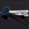 Navy Blue Plain Satin Inlay Round Wedding Mens Tie Clip Set Of Two
