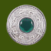Scotland Thistle Green Glass Stone Chrome Finish Stylish Pewter Plaid Brooch