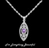 Purple Amethyst Elongated Celtic Trinity Knots Sterling Silver Pendant