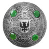 Browne Irish Coat Of Arms Celtic Round Green Stones Pewter Plaid Brooch