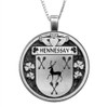Hennessay Irish Coat Of Arms Claddagh Round Pewter Family Crest Pendant