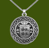 Clancy Irish Coat Of Arms Interlace Round Pewter Family Crest Pendant