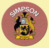 Simpson Coat of Arms Cork Round English Family Name Coasters Set of 10