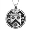 White Irish Coat Of Arms Claddagh Round Silver Family Crest Pendant