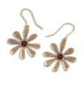 Dahlia Flower Hammered Textured Garnet Sheppard Hook Bronze Earrings Dahlia Flower Hammered Textured Garnet Sheppard Hook Bronze Earrings
