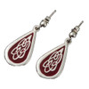 Celtic Fire Red Enamelled Knotwork Pear Sterling Silver Earrings