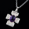 Celtic Cross Amethyst Square Design Medium Sterling Silver Pendant