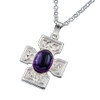 Celtic Cross Amethyst Square Design Medium Sterling Silver Pendant