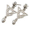 Celtic Knotwork Triangular Motif Freshwater Pearl Sterling Silver Earrings
