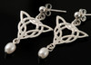 Celtic Knotwork Triangular Motif Freshwater Pearl Sterling Silver Earrings