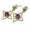 Celtic Star Motif Purple Amethyst Small Drop 9K Yellow Gold Earrings