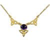 Celtic Treble Trinity Knot Amethyst Design 9K Yellow Gold Necklace