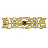 Celtic Knotwork Amethyst Bar Design 9K Yellow Gold Brooch