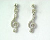 Treble Clef Design Musical Note Drop Small Sterling Silver Earrings