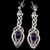 Celtic Knot Leaf Purple Amethyst Long Sterling Silver Drop Earrings