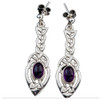 Celtic Knot Leaf Purple Amethyst Long Sterling Silver Drop Earrings