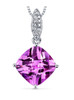 Pink Sapphire Cushion Cut Diamond Detail 14K White Gold Pendant