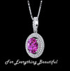 Pink Sapphire Oval Cut Cubic Zirconia Circular Halo Sterling Silver Pendant