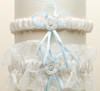 Ivory Blue Embroidered Tulle Vines Floral Wedding Bridal Garter Set