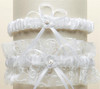 White Embroidered Tulle Vines Floral Wedding Bridal Garter Set