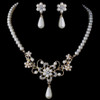Ivory Pearl Rhinestone Floral Gold Plated Wedding Necklace Earrings Bridal Set Ivory Pearl Rhinestone Floral Gold Plated Wedding Necklace Earrings Bridal Set
