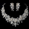 Ivory Pearl Floral Crystal Cluster Vines Wedding Necklace Earrings Bridal Set