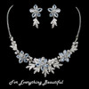 Silver Blue Accent Floral Pearl Leaves Wedding Necklace Earrings Bridal Set Silver Blue Accent Floral Pearl Leaves Wedding Necklace Earrings Bridal Set