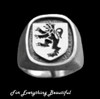 Rampant Lion Engraved Inlet Sterling Silver Mens Ring