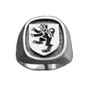 Rampant Lion Engraved Inlet Sterling Silver Mens Ring