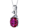 Red Ruby Oval Cut Cubic Zirconia Modern Detail Sterling Silver Pendant