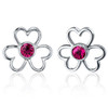 Red Ruby Round Cut Flower Sterling Silver Earrings