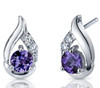Alexandrite Round Purple Cubic Zirconia Scallop Sterling Silver Earrings