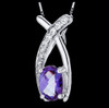 Alexandrite Oval Cut Cubic Zirconia Elongated Cross Sterling Silver Pendant