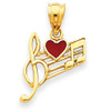 Enameled Treble Clef Heart Musical Note 14K Yellow Gold Pendant Charm