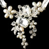 Freshwater Pearl Rhinestone Floral Wedding Necklace Earrings Bridal Set